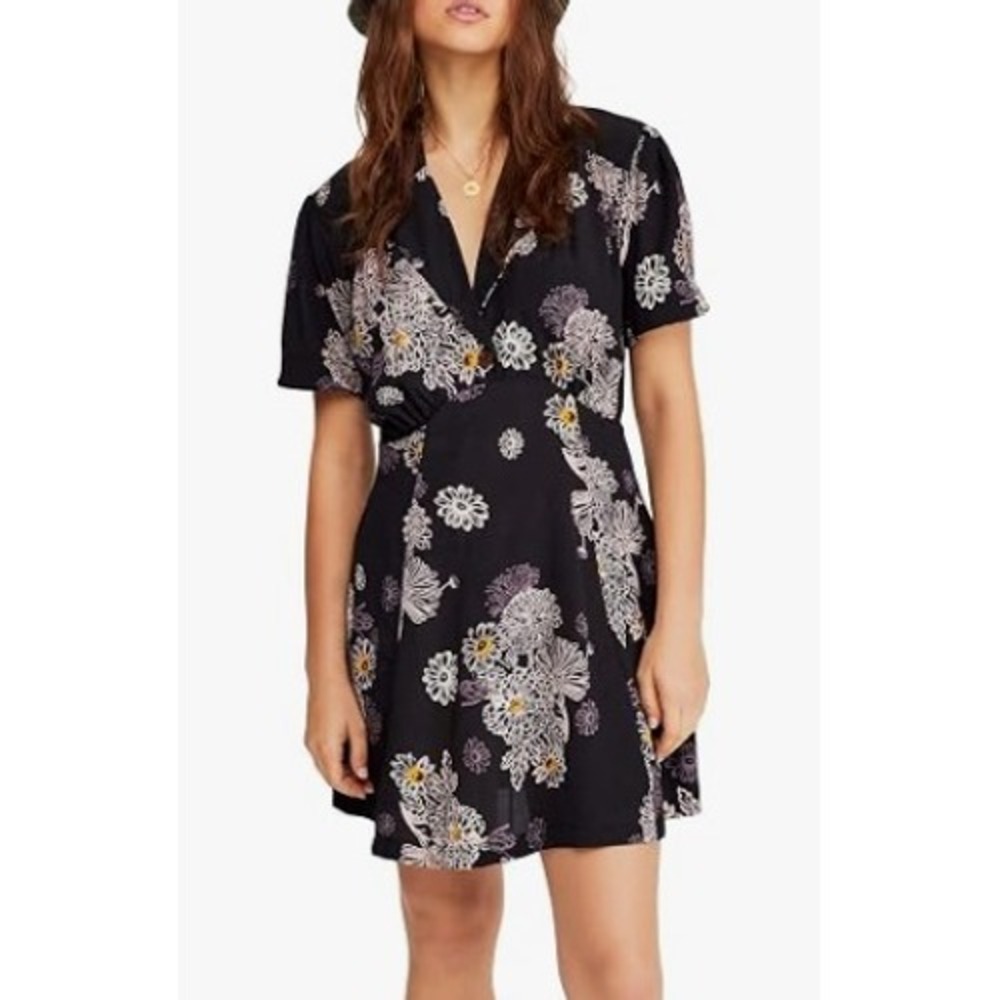 Free People Hawaii Mini Dress Black Floral Print Boho NWT Size Small $98